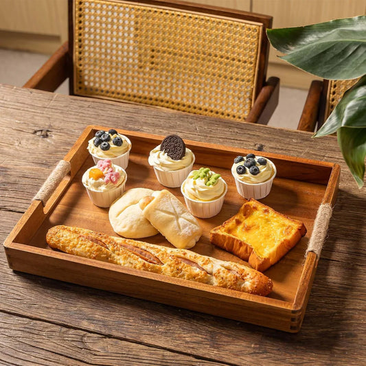 Rustic Wooden Serving Tray with Handmade Rope Handles | 16.5 x 12 Inches | Multi-Purpose Home Organizer